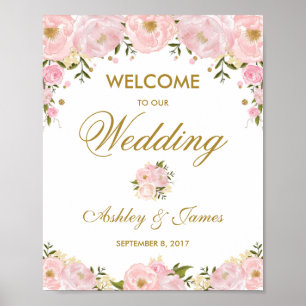 Elegant Rosa Blommig Bröllopsaffisch Välkomstskylt Poster