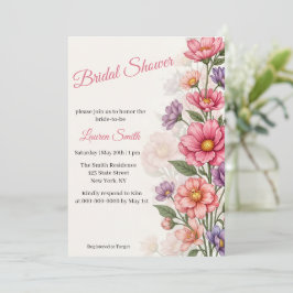 Elegant Rosa Blommig Bröllopsdusch-inbjudan Inbjudningar