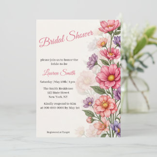 Elegant Rosa Blommig Bröllopsdusch-inbjudan Inbjudningar