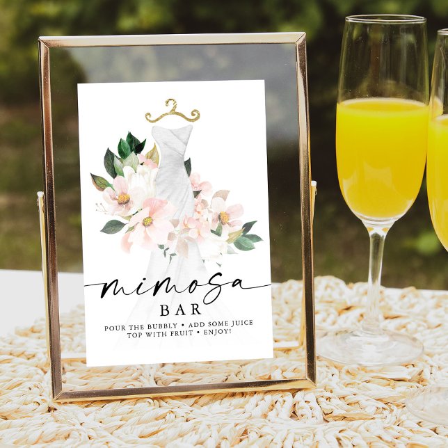 Elegant Rosa Blommig Bröllopsdusch Mimosa Barskylt Poster (Skapare uppladdad)