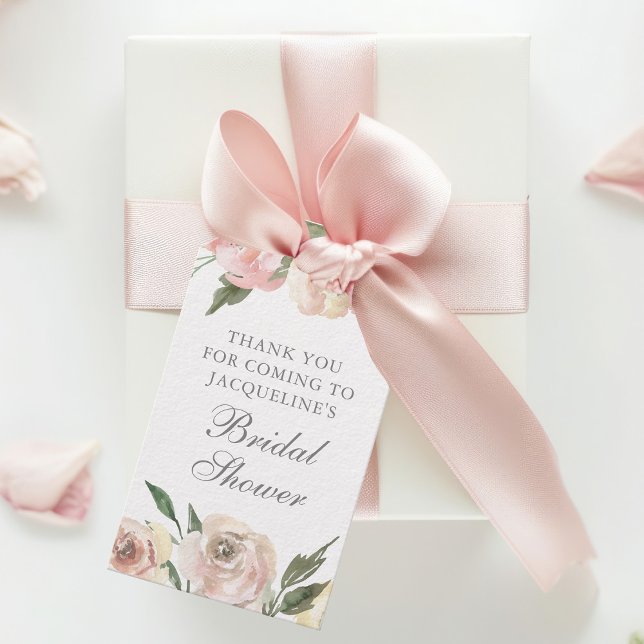 Elegant Rosa Blommig Bröllopsdusch Presentetikett (Skapare uppladdad)