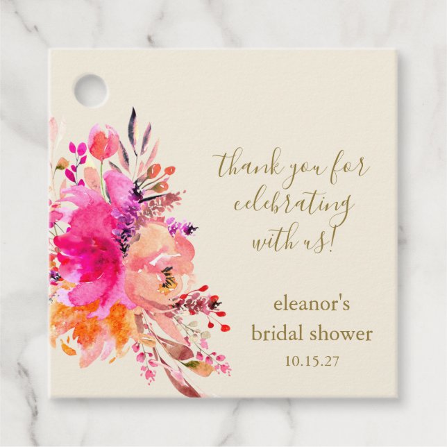 Elegant Rosa Blommig Bröllopsfest Skräddarsydd Tac Gåvor Etiketter (Framsida)