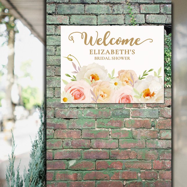 Elegant Rosa Blommig Bröllopsfest Välkommen Poster (Blush floral bridal shower Welcome sign poster - INSTANT DOWNLOAD and/or PRINTED)