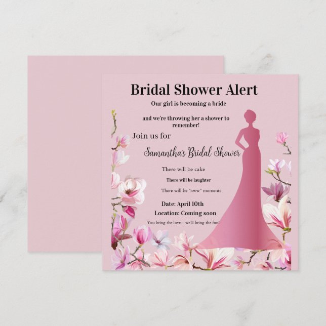 Elegant Rosa Blommig Bröllopsfestinladning – Moder Inbjudningar (Fram/baksida)