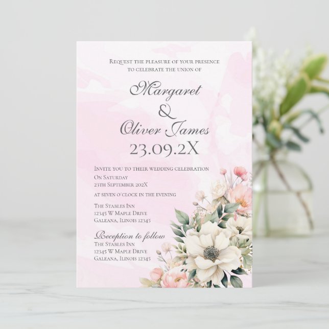 Elegant rosa blommig bröllopsinbjudan inbjudningar (Stående Fram)