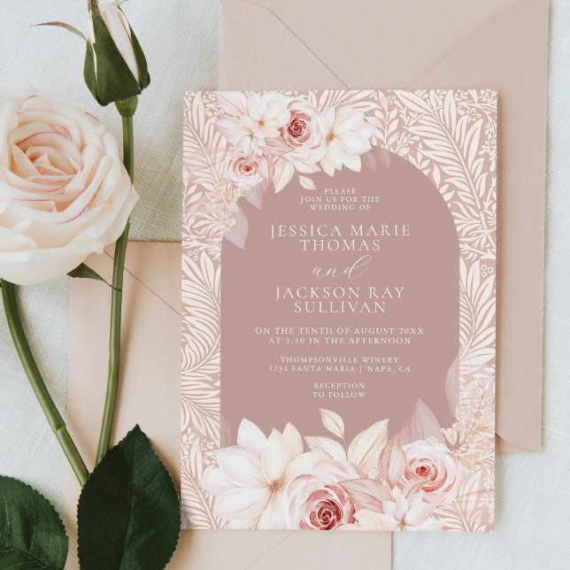 Elegant Rosa Blommig Bröllopsinbjudan Inbjudningar (Skapare uppladdad)