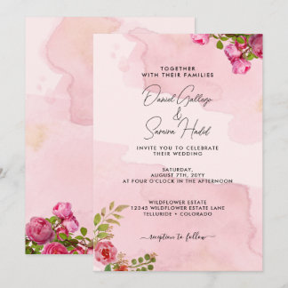 Elegant Rosa Blommig Bröllopsinbjudan Inbjudningar