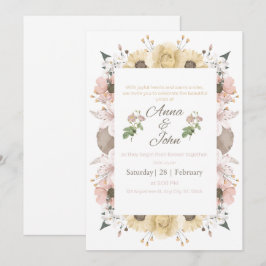 Elegant Rosa Blommig Bröllopsinbjudan Kort