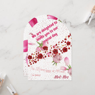 Elegant Rosa Blommig Bröllopsinbjudan | Romantisk Inbjudningar