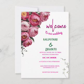 Elegant Rosa Blommig Bröllopsväxlingsskylt Inbjudningar