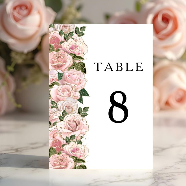 Elegant Rosa Blommig Brudpeon Wedding  Bordsnummer (Elegant Blush Pink Floral Peonies Wedding Table Number)