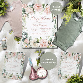 Elegant Rosa Blommig Budget Bebis Shower Inbjudan