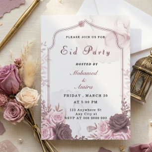 Elegant Rosa Blommig Eid-fest Invitation Inbjudningar