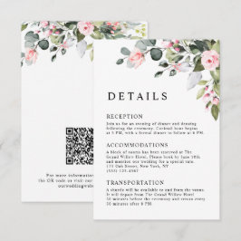 Elegant Rosa Blommig Eukalyptus QR-kod Bröllop Tilläggskort
