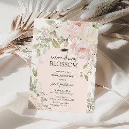Elegant Rosa Blommig Examenstårtfest Inbjudningar