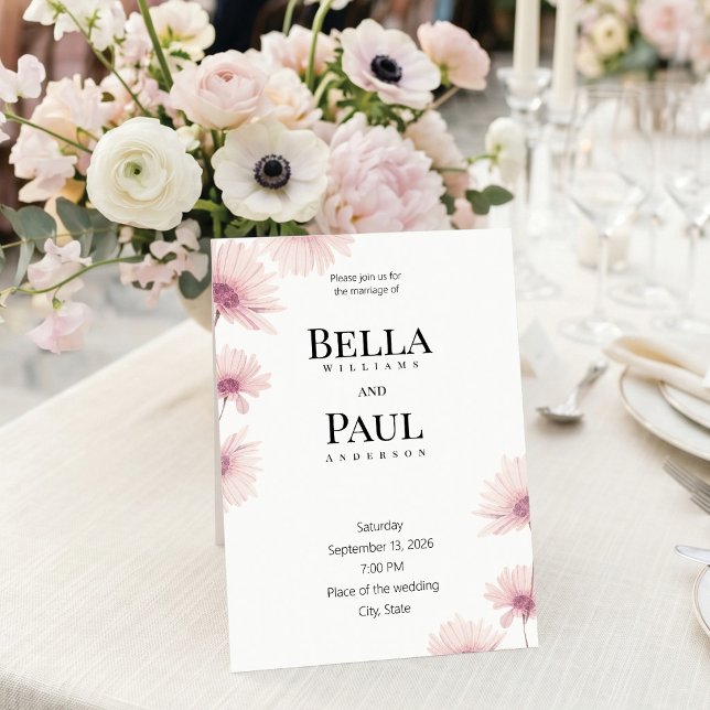 Elegant Rosa Blommig Finkonst Bröllop Inbjudningar (Elegant pink floral wedding invitation template. Easily customize for your big day!)