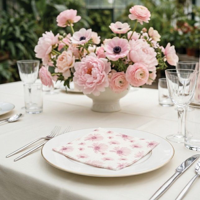 Elegant Rosa Blommig Finkonst Bröllop Pappersservett (Elegant pink floral wedding paper napkins. Add a touch of modern luxury to your table!)