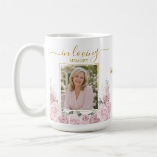 Elegant Rosa Blommig Foto Begravning Minneshögtid Kaffemugg