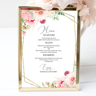 Elegant Rosa Blommig Geometrisk Bröllopsmeny Poster