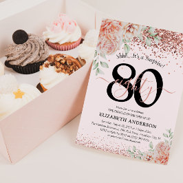 Elegant Rosa Blommig & Glitter 80-årsfirande Inbjudningar