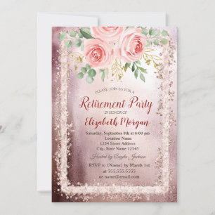 Elegant rosa blommig glitterram pension inbjudningar