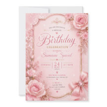 Elegant rosa blommig gnistrande födelsedagsinbjuda