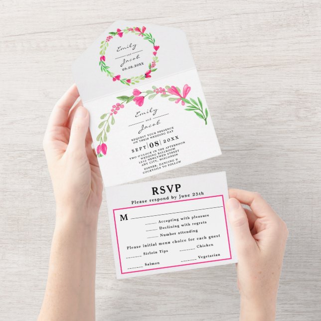 Elegant Rosa Blommig Grönska Vit Bröllop RSVP (Avrivbar del)