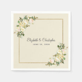 Elegant Rosa Blommig Guld Bröllopsko Cocktail Pappersservett