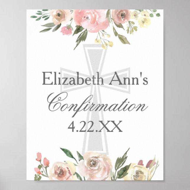 Elegant Rosa Blommig Konfirmationsfest Anpassad Poster (Framsidan)