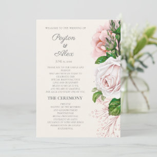 Elegant Rosa Blommig Krämfärgad Bröllopsprogram Program