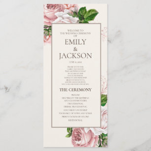 Elegant Rosa Blommig Krämfärgad Bröllopsprogram Program