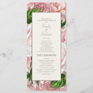 Elegant Rosa Blommig Krämfärgad Bröllopsprogram Program