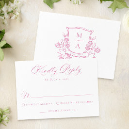 Elegant Rosa Blommig Krans Monogram Bröllop OSA Kort