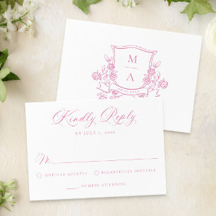 Elegant Rosa Blommig Krans Monogram Bröllop OSA Kort