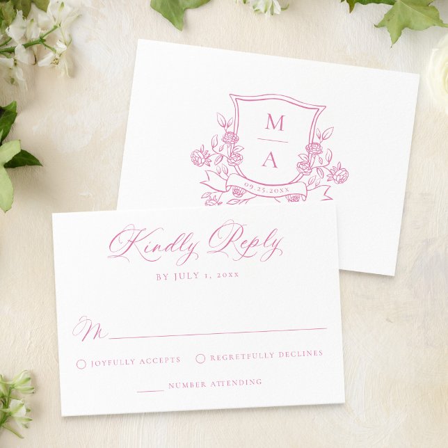 Elegant Rosa Blommig Krans Monogram Bröllop OSA Kort (Skapare uppladdad)
