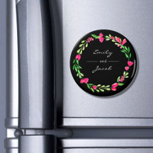 Elegant Rosa Blommig Krans Svart Namn på Par