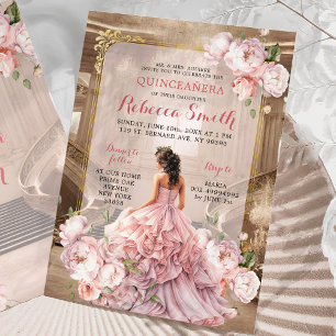 Elegant Rosa Blommig Kunglig Grand Palace Quinceañ Inbjudningar