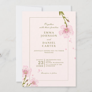 Elegant Rosa Blommig Minimalistisk Bröllopsdesign Inbjudningar