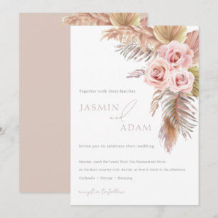 Elegant Rosa Blommig Monogram Bröllop Inbjudningar