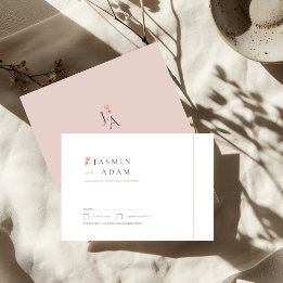 Elegant Rosa Blommig Monogram Bröllop RSVP OSA Kort