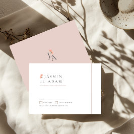 Elegant Rosa Blommig Monogram Bröllop RSVP OSA Kort