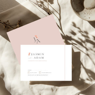 Elegant Rosa Blommig Monogram Bröllop RSVP OSA Kort