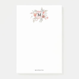 Elegant Rosa Blommig Monogram Post-it Block