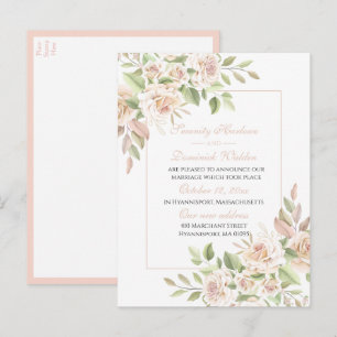 Elegant Rosa Blommig Nygift Bröllop Meddelande Vykort