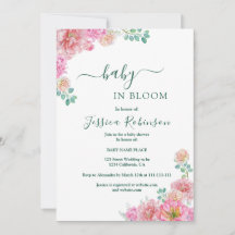 Elegant Rosa Blommig Ömtålig Akvarell baby shower