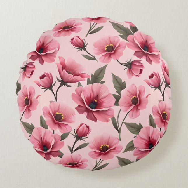 Elegant rosa blommig överdragsset och kudde (Framsidan)