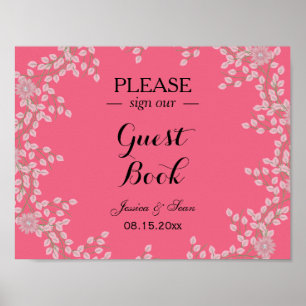 Elegant Rosa Blommig & Pärlor Bröllop Poster