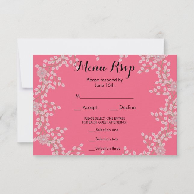 Elegant rosa blommig & pärlor bröllopsmeny RSVP OSA Kort (Framsida)
