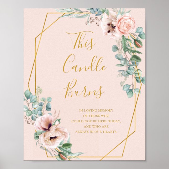 Elegant Rosa Blommig Pastell Ljusstake Brinner sky Poster (Framsidan)