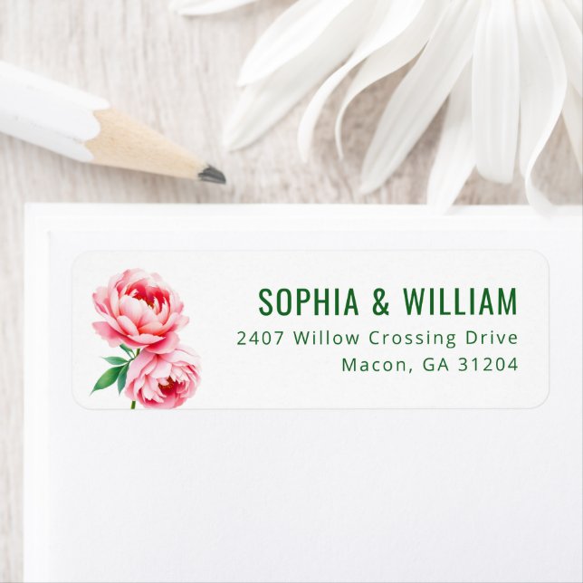 Elegant Rosa Blommig Returadress Etikett (Insitu)